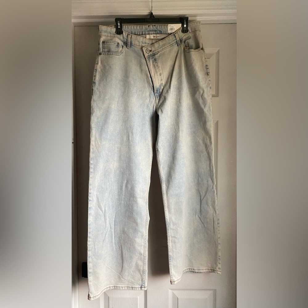 SO Women's Wide Leg Jeans CROSSOVER Zipper Taylor Swift SIZE 17 ANGLED ZIPPER